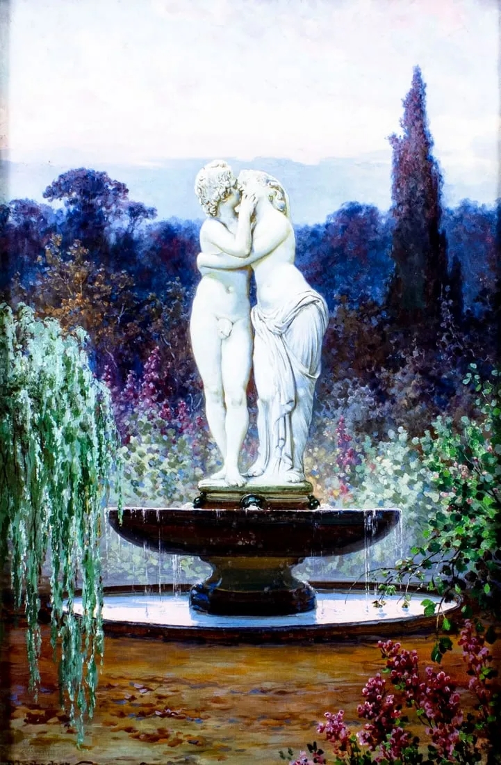 Artwork by Adolf Liebscher, Garden Fountain, Made of oil on canvas