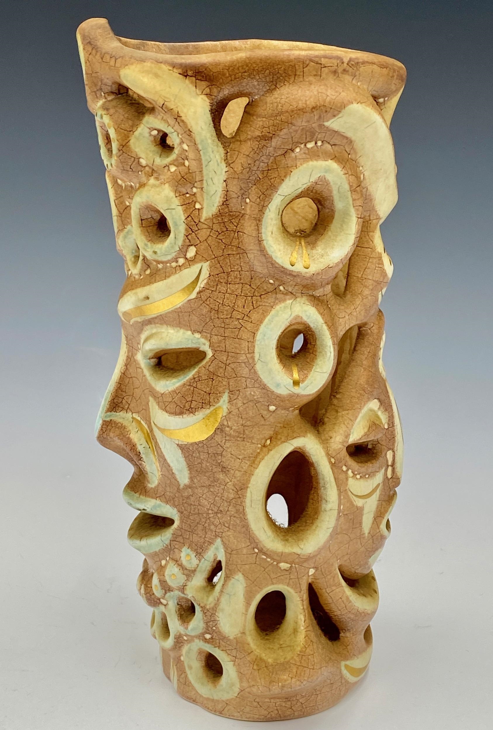 Sascha Brastoff, A banded lighter, and a reticulated face pot