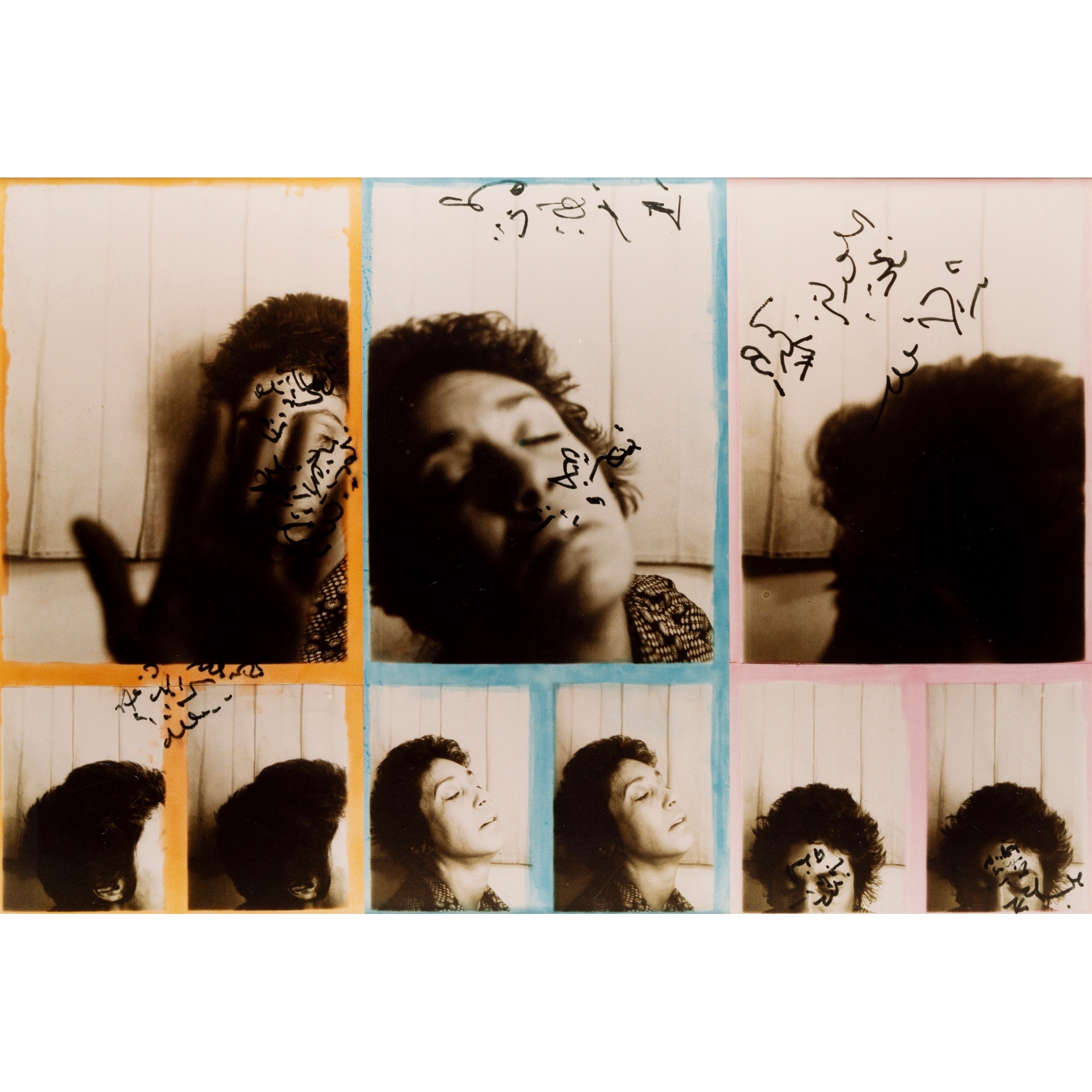 Artwork by Susan Hiller, Gatwick Suite: Ascent / Flight / Descent, Made of c-type photographs, enlarged from hand-coloured photo-mat originals, mounted as one panel