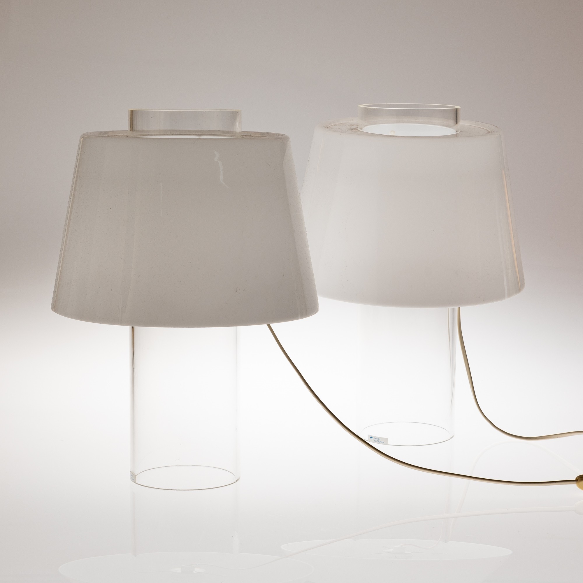 Artwork by Yki Nummi, Table lights, Modern Art, late 20th Century, Made of white acrylic