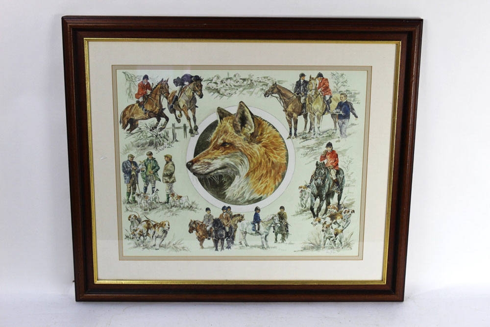 Artwork by Jan Farnes, fox, foxhunting, foxhounds etc., Made of watercolour