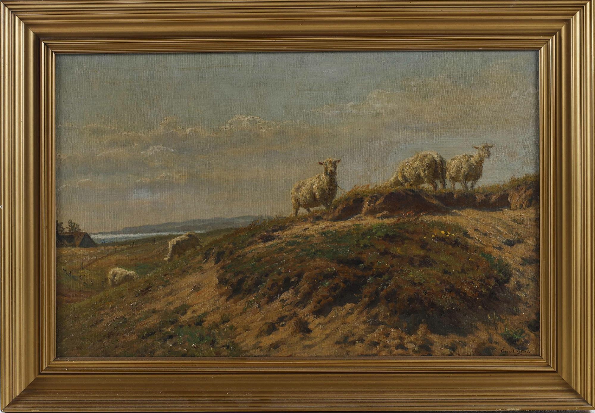 Artwork by Emil Carl Lund, Landskabsparti med får, Made of oil on canvas