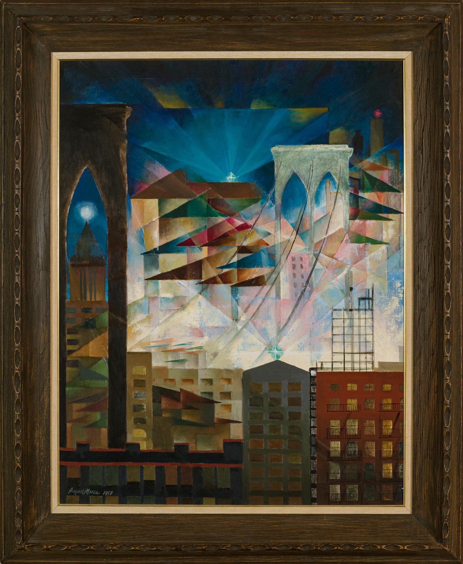 August Mosca | Brooklyn Bridge at Night, 1957 (1957) | MutualArt
