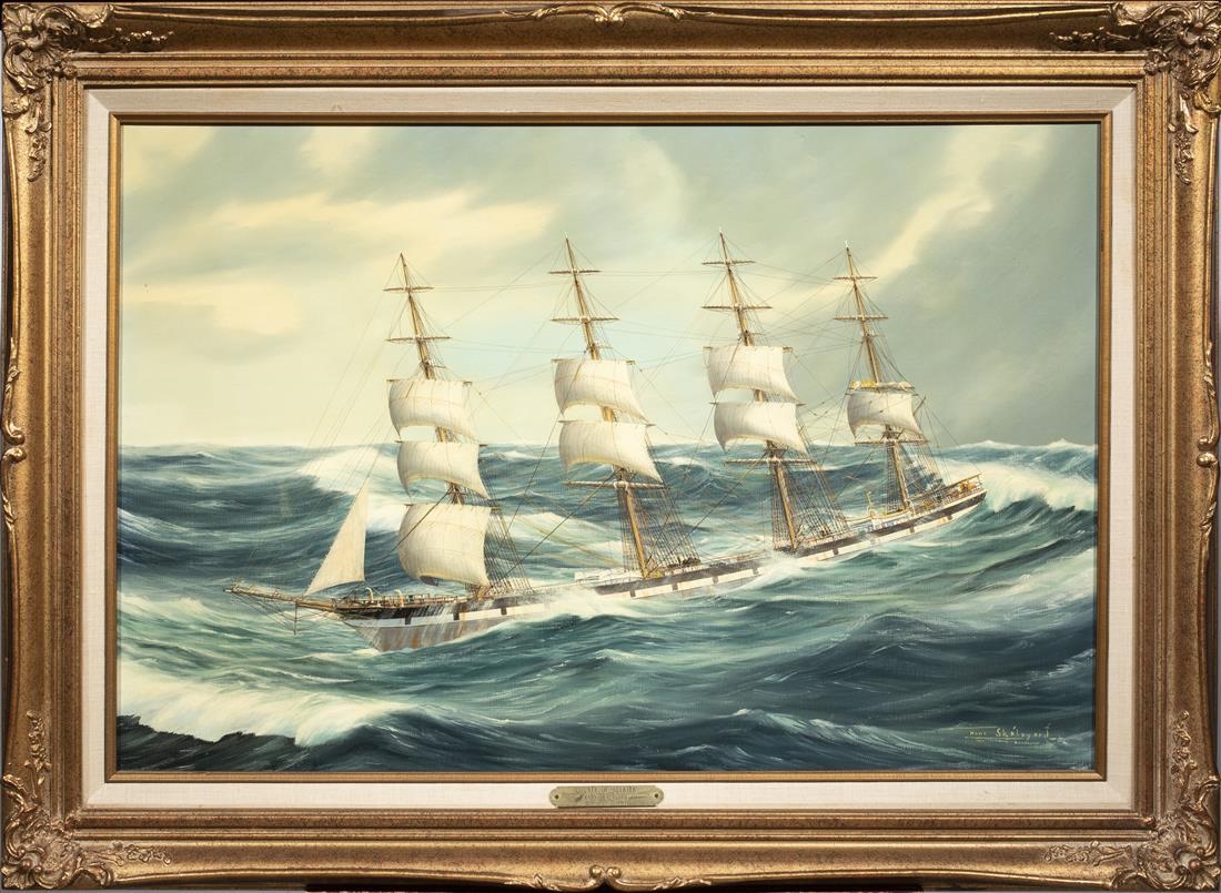 Artwork by Hans Skalagard, "British Four-Masted Full-Rigged Ship, County of Selkirk,", Made of oil on canvas