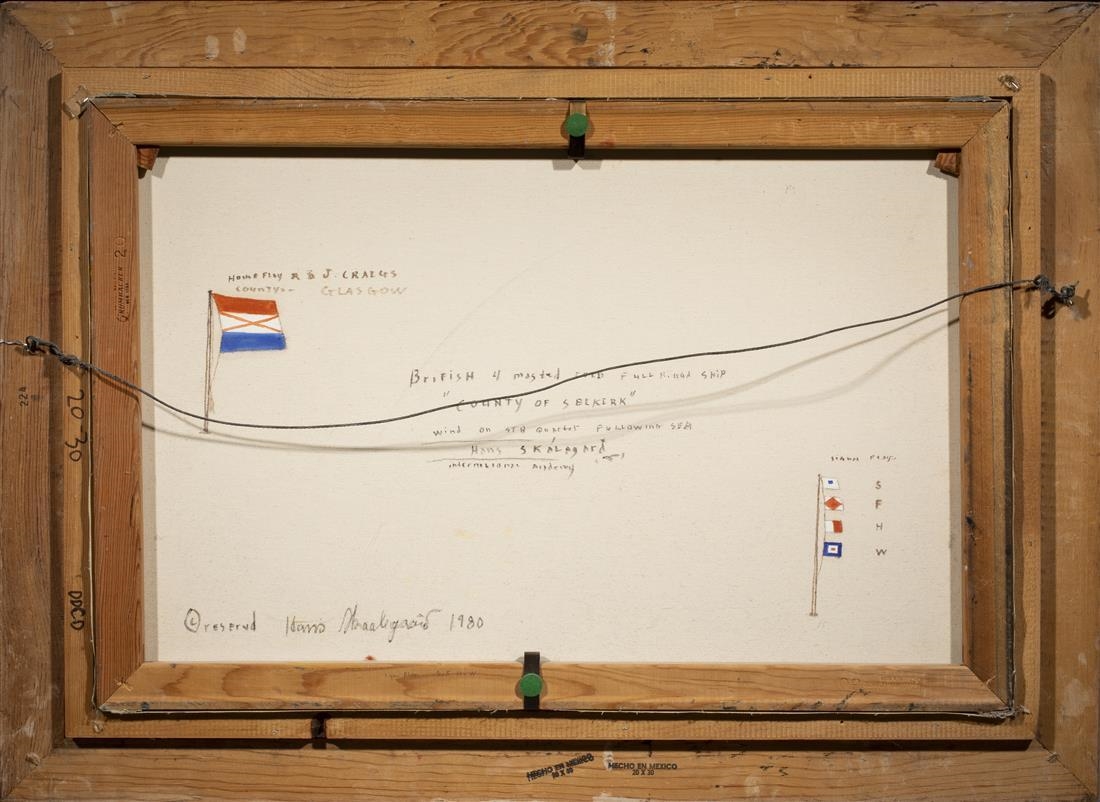 Artwork by Hans Skalagard, "British Four-Masted Full-Rigged Ship, County of Selkirk,", Made of oil on canvas