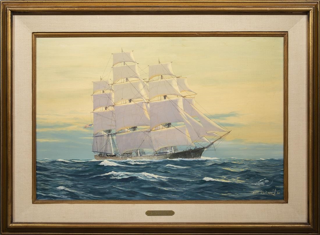 Artwork by Hans Skalagard, "Golden Sunset in the Trades/Empress of the Seas,", Made of oil on canvas