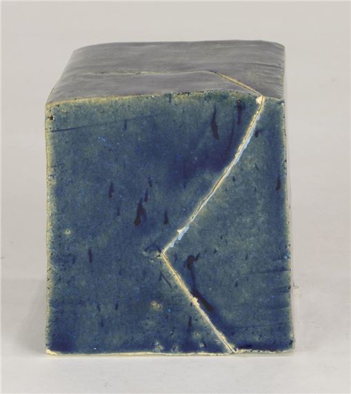 Vaea Marx | blue ceramic two-part cube | MutualArt