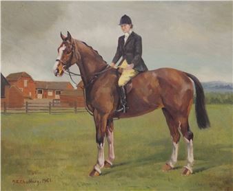 Brown Mare with Jockey Up - M.E. Chadbury
