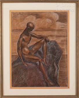 Figure seated on a rock - Prince Alexandre de Moré-crivez