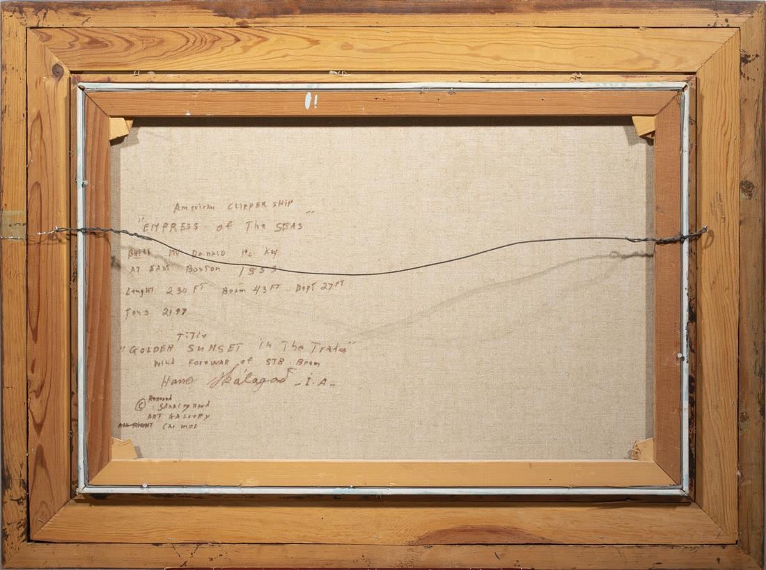 Artwork by Hans Skalagard, "Golden Sunset in the Trades/Empress of the Seas,", Made of oil on canvas