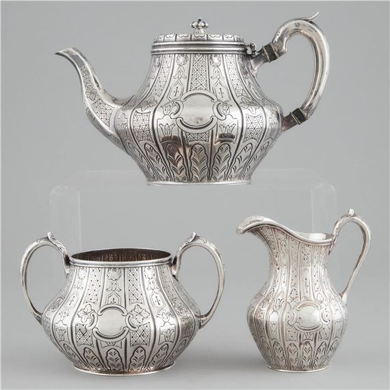 comprising three pieces
teapot height 6.4 in — 16.2 cm
42.3 oz. — 1316 grams - John Smyth