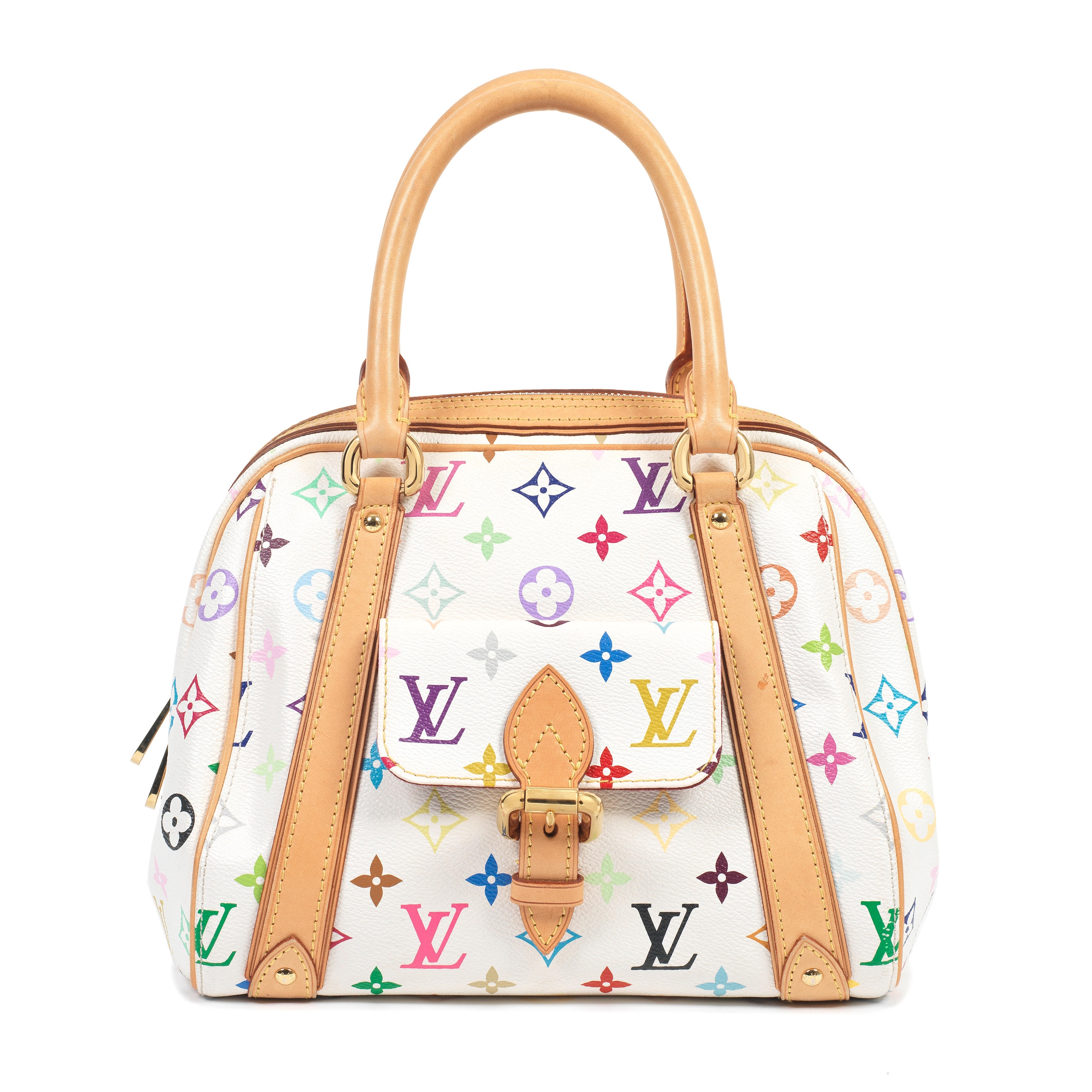 Sold at Auction: Louis Vuitton White Multicolore Monogram Keepall 45 Duffel  Bag
