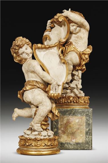 A pair of sculptures portraying holding-emblem putti - Giacomo Serpotta