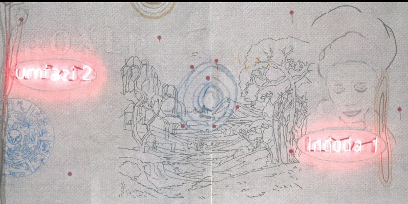 Artwork by Wayne Barker, Man and Women in Delft Landscape, Made of mixed media on canvas