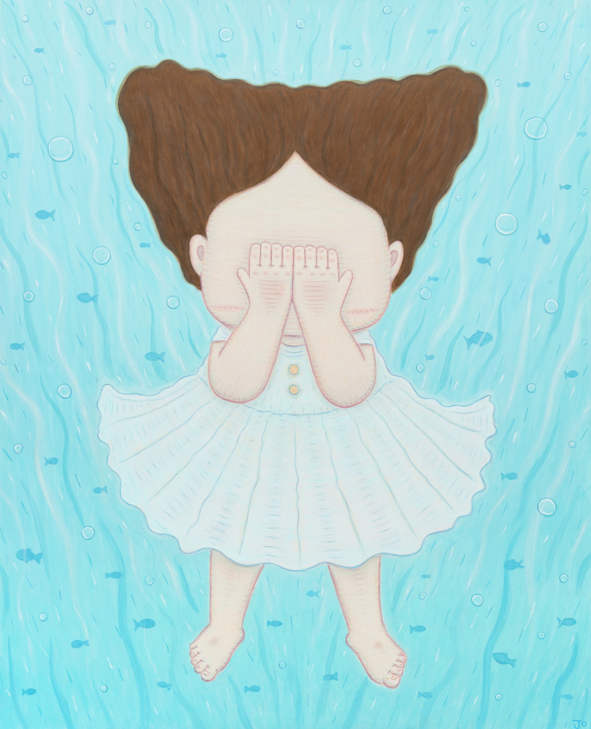 Artwork by Jo Gyuhun, girl covering her face, Made of oil on canvas