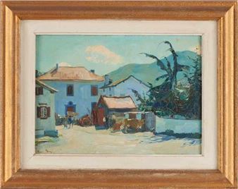 La place du village à Hélette - Paul Baze