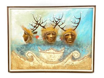 Patrick (Hinds) Swazo (1929 - 1974) "Deer Dancers" Oil on Canvas - Patrick Swazo Hinds