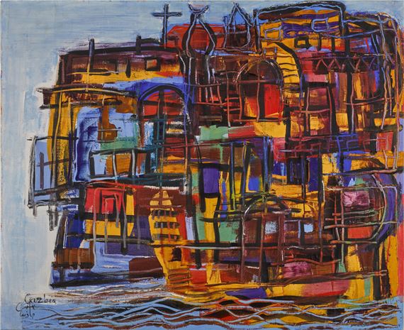 Floating Houses on the Nile by Gazbia Sirry, Executed in 1973