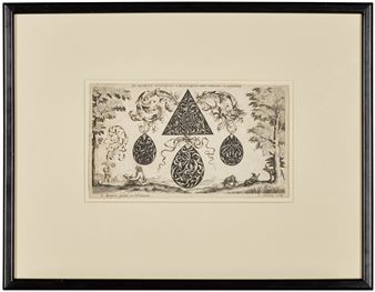 Tendril and Black Ornamental Design with Figurative Staffage, after Louis Roupert (Berliner Ornamentstich Catalogue 833) - Louis Cossin