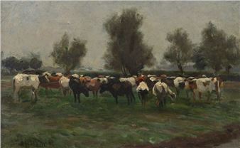Kuhherde in der Morgendämmerung - Max Stahlschmidt