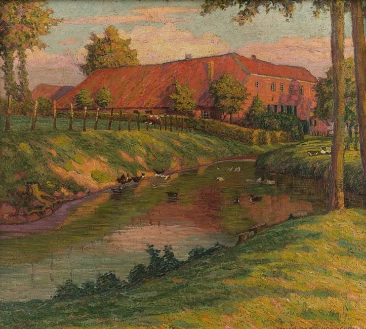 Artwork by Walter Pasch-Sevelen, Bauernhof am Fluss, Made of oil on canvas
