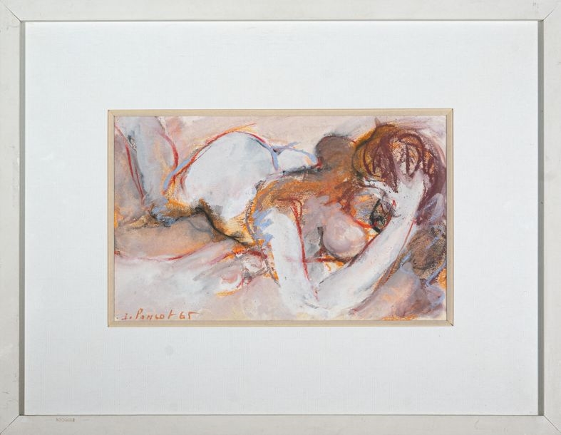Artwork by Jacques Poncet, Nu couché, la main dans les cheveux, Made of Gouache and pastel