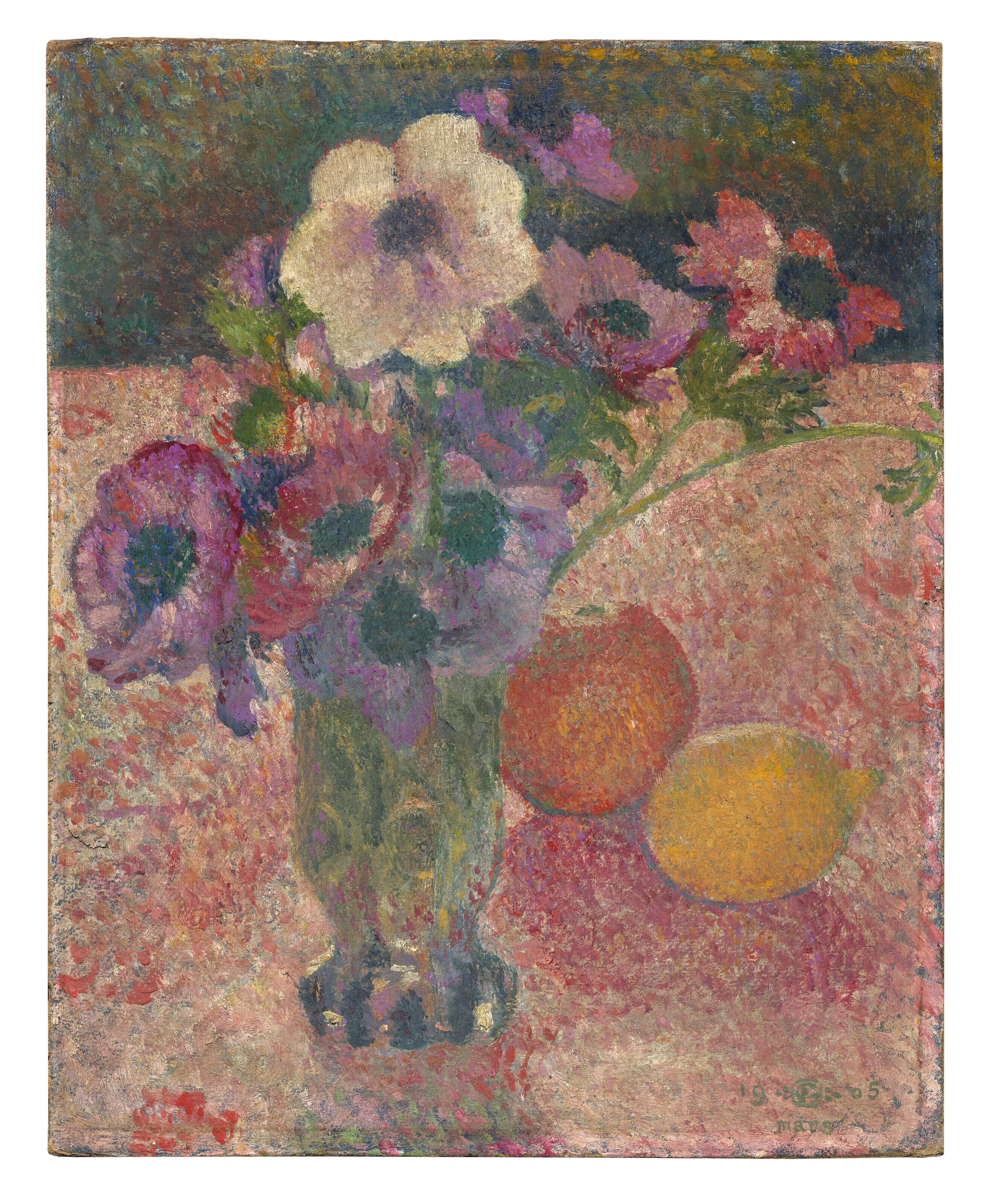 Artwork by Georges Lemmen, Les Anémones (recto); Deux études de motifs décoratifs (verso), Made of oil on board