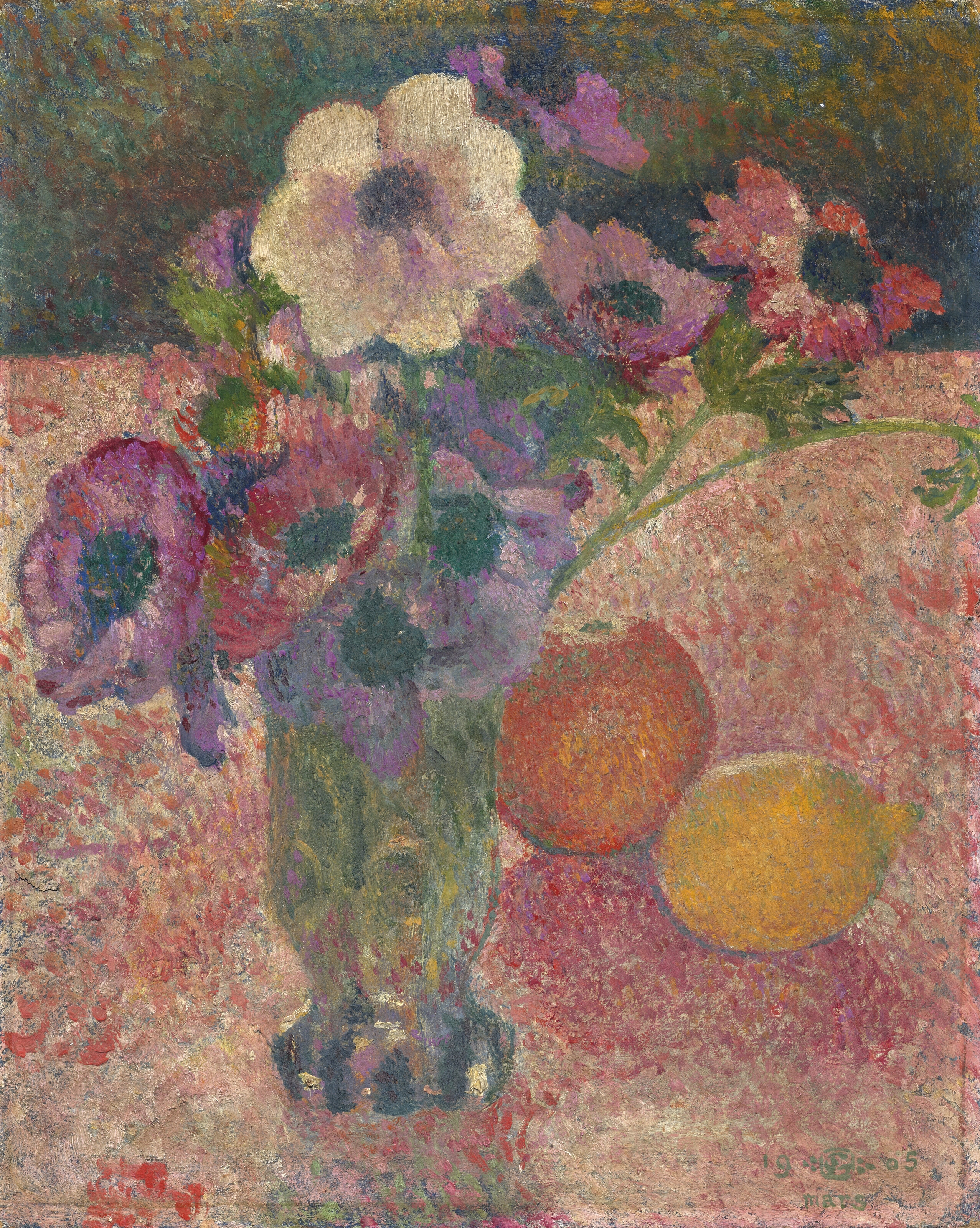 Artwork by Georges Lemmen, Les Anémones (recto); Deux études de motifs décoratifs (verso), Made of oil on board