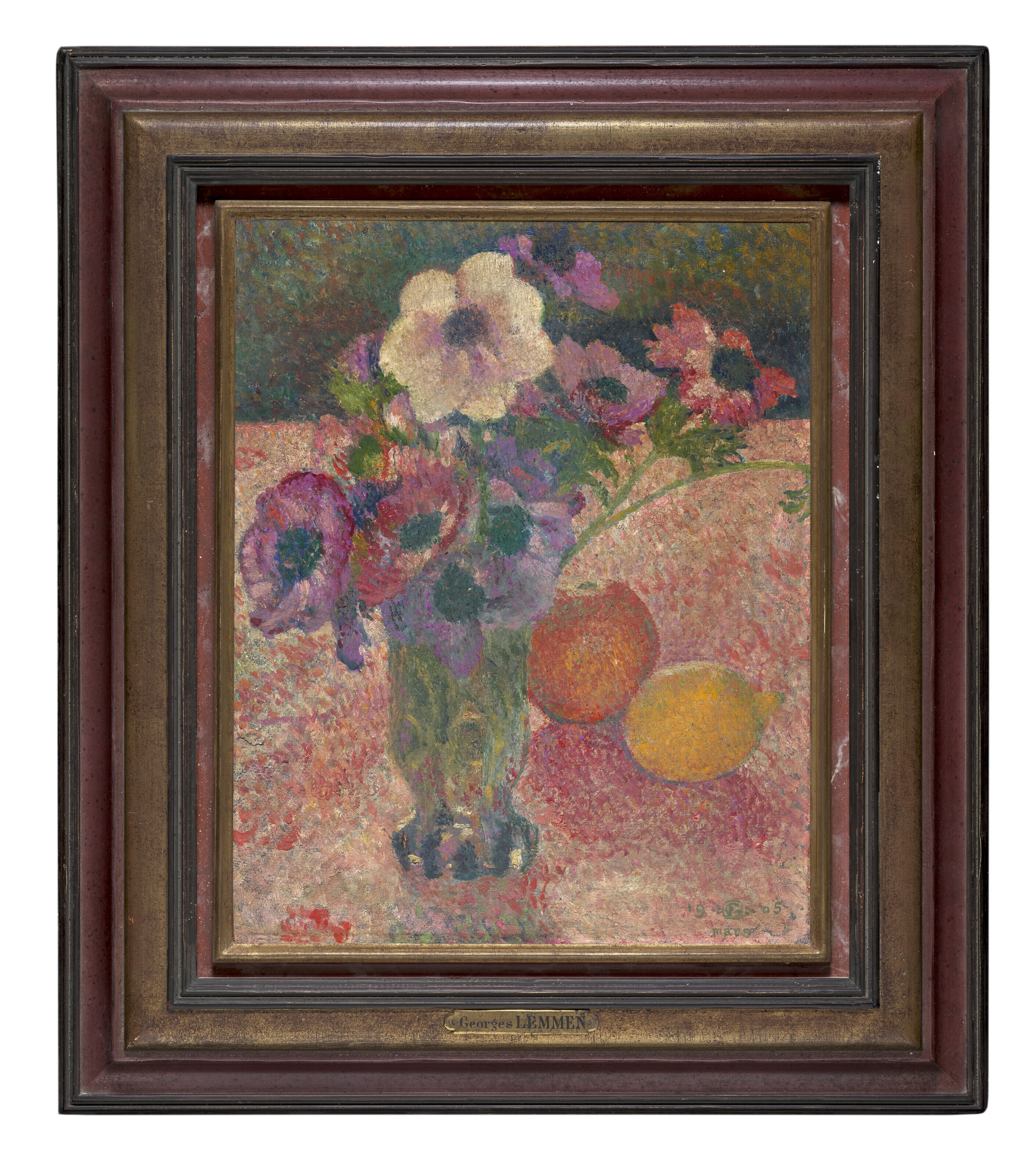 Artwork by Georges Lemmen, Les Anémones (recto); Deux études de motifs décoratifs (verso), Made of oil on board