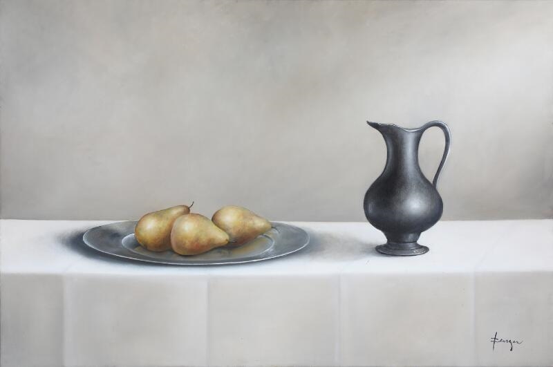 Artwork by Mathilde Fenger, Stil life with pears and a pitcher, Made of Oil on canvas