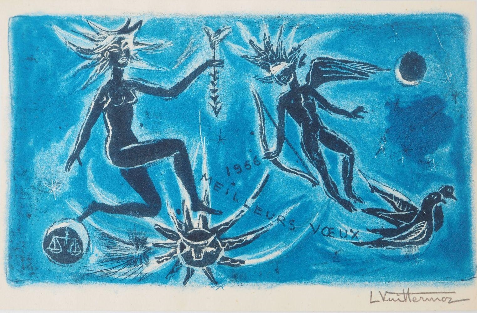Artwork by Louis Vuillermoz, Angels in the stars, Made of lithograph On vellum