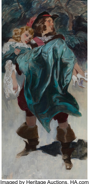 Artwork by John Lagatta, Swashbuckler Carrying Woman, The Saturday Evening Post interior illustration, Made of illustration
Gouache on board