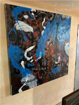 Stylized flowers on a blue and red background - Gabriel Vogelfrei