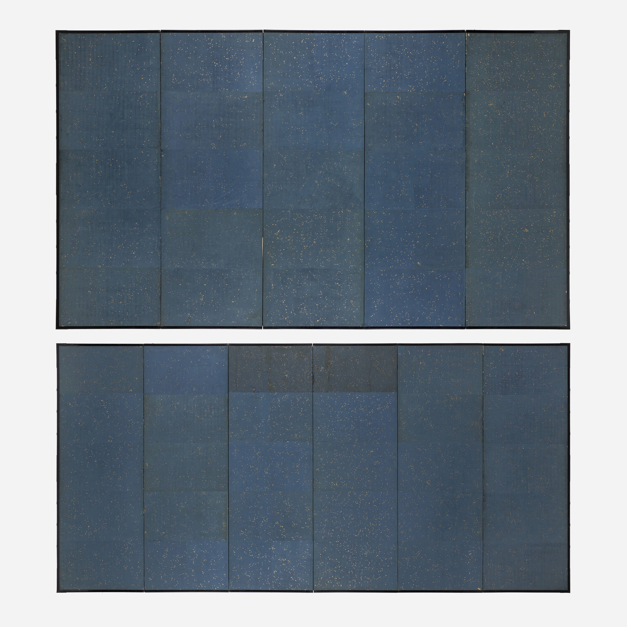 Artwork by Kano Tanshin Morimichi, Six-panel folding screens with cranes, set of two, Made of ink, gold leaf, fabric on