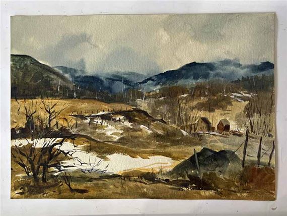 watercolor of winter hills by Jerri Ricci