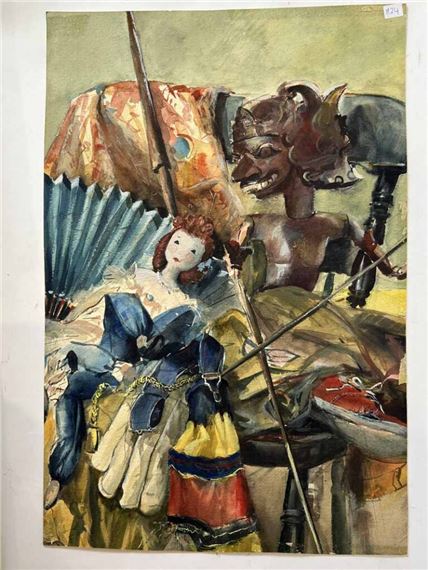 double sided watercolor. Shore scene with fishermen and still life by Jerri Ricci