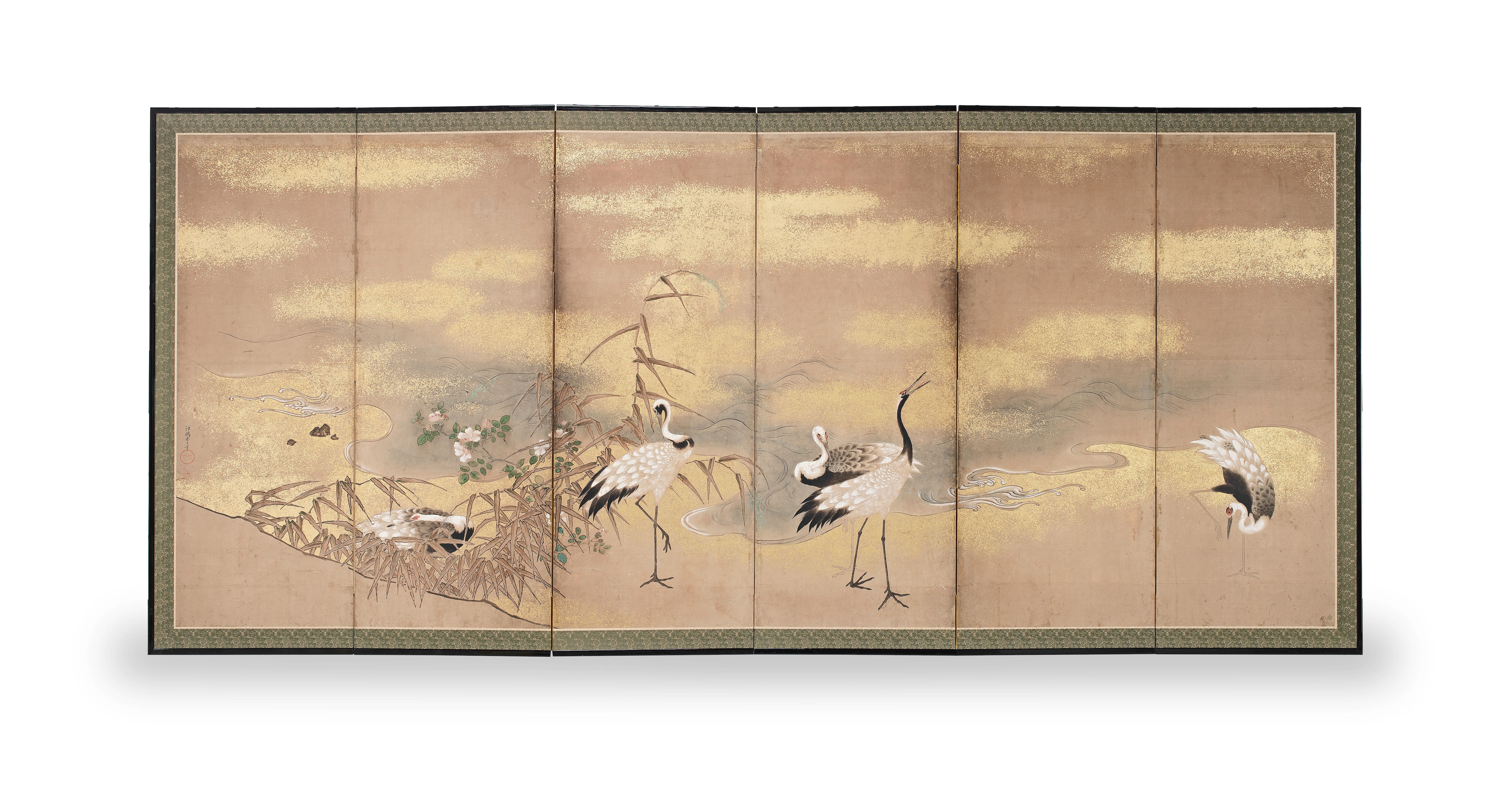 Shunboku Ooka | Cranes on a Pine Beach (18th Century) | MutualArt