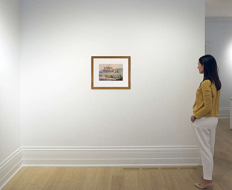 Artwork by Emily Carr, House in Victoria, a Mother and Children by the Shore, Made of watercolour on paper