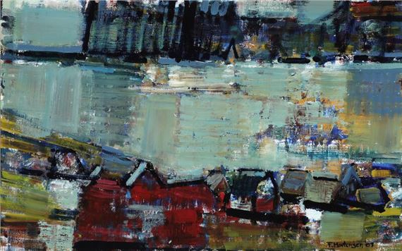 Scenery with Faroese settlement by Finleif Mortensen