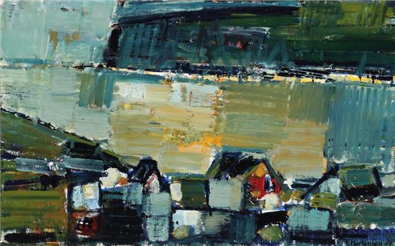 Scenery with faroese settlement by Finleif Mortensen