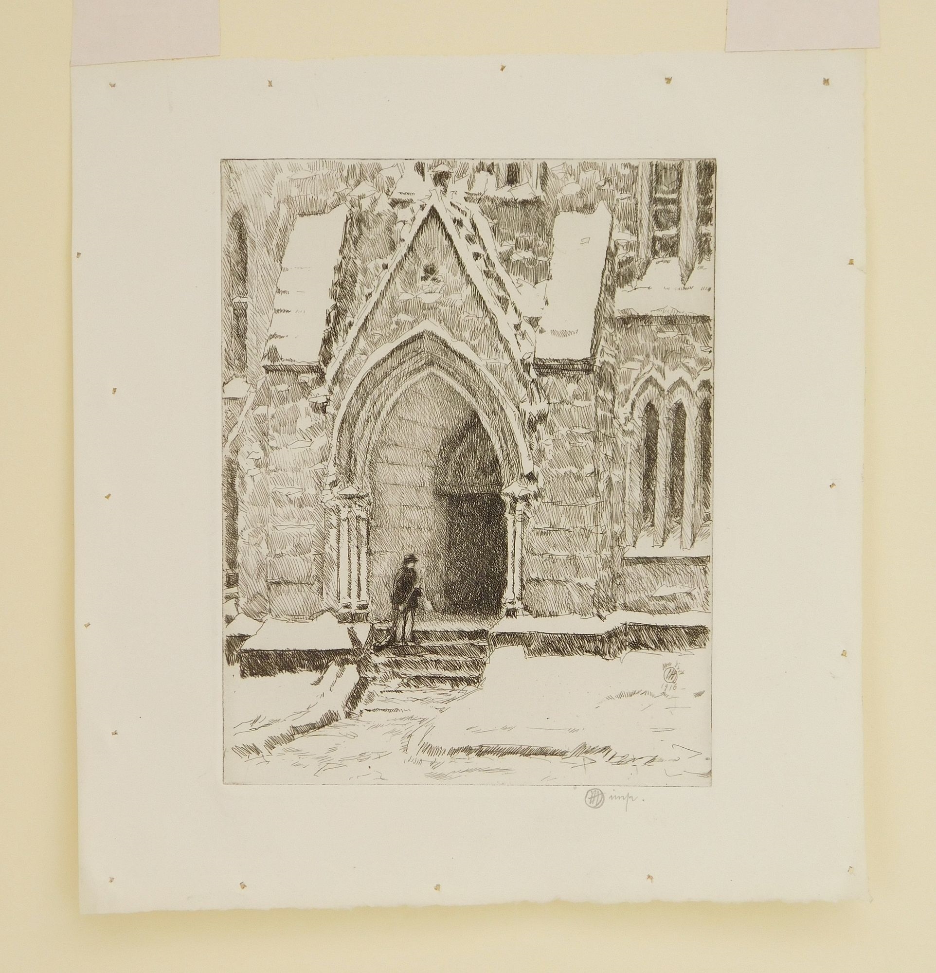 Artwork by Childe Hassam, Church Doorway in Snow (Cortissoz 72), Made of etching