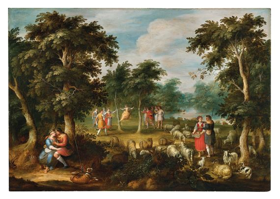 An Arcadian landscape with couples of shepherds, by Alexander Keirincx, dated June 2023