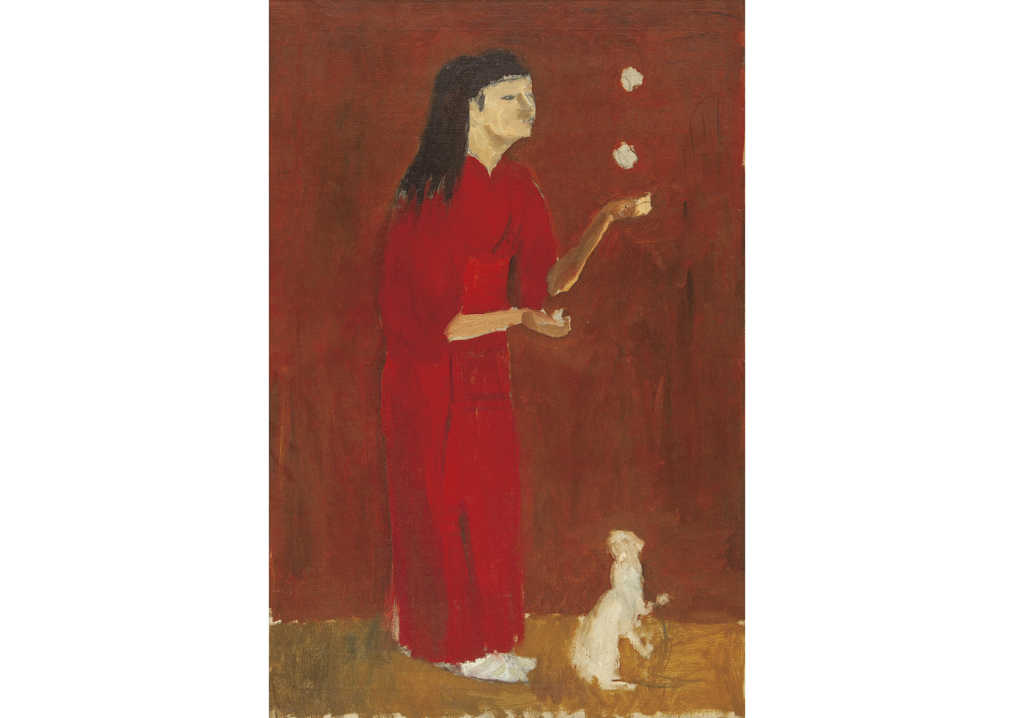 Artwork by Kishida Ryusei, Reiko Playing (unfinished), Made of oil on canvas