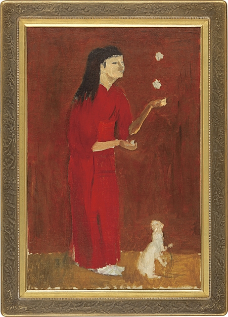 Artwork by Kishida Ryusei, Reiko Playing (unfinished), Made of oil on canvas