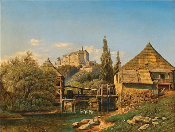 A View of a Weir in the Sázava River, in the Background Český Šternberk Castle by Antonin Liehm, 1817