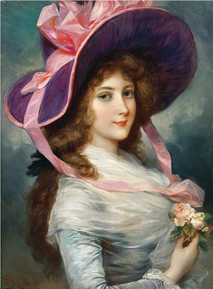 Lucius Rossi | Portrait of a Lady with a Purple Hat and Roses (1846 ...