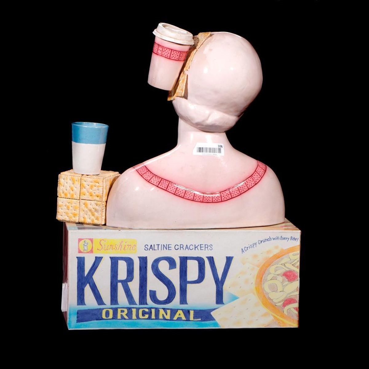 Artwork by Vernon Patrick, Milk and Crackers, Vernon Patrick 7/04, Made of Ceramic sculpture