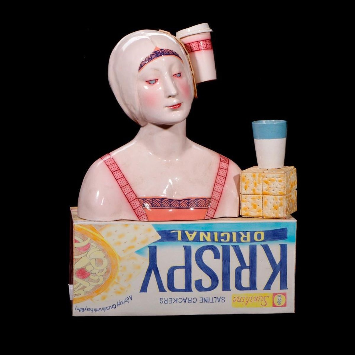 Artwork by Vernon Patrick, Milk and Crackers, Vernon Patrick 7/04, Made of Ceramic sculpture