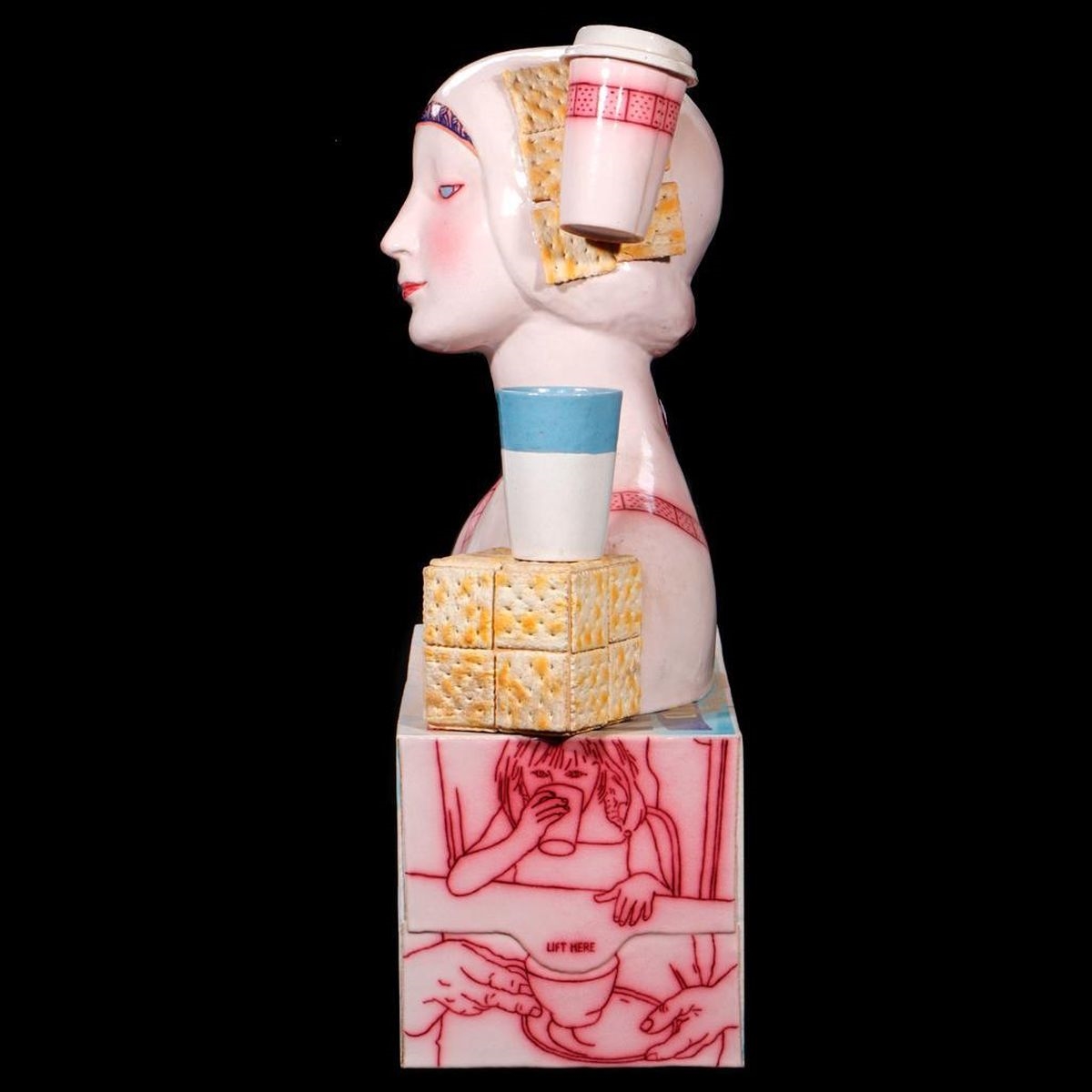 Artwork by Vernon Patrick, Milk and Crackers, Vernon Patrick 7/04, Made of Ceramic sculpture