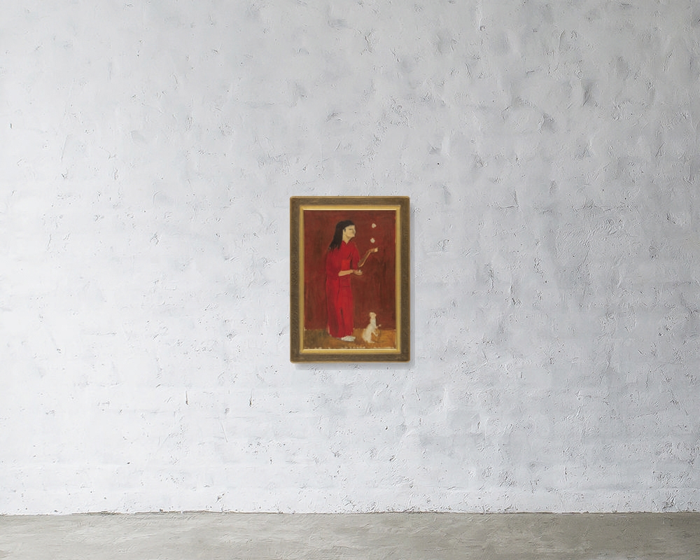 Artwork by Kishida Ryusei, Reiko Playing (unfinished), Made of oil on canvas